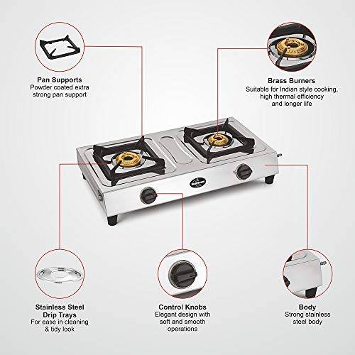 Buy Sunflame Gas Stove 2 Burner Shakti Stainless Steel Cooking