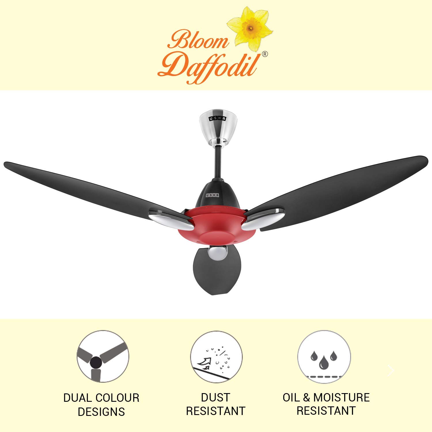 Buy Usha Celling Fan 1250 MM Bloom Daffodil Sparkl RED & BLK GBD Sparkl ...