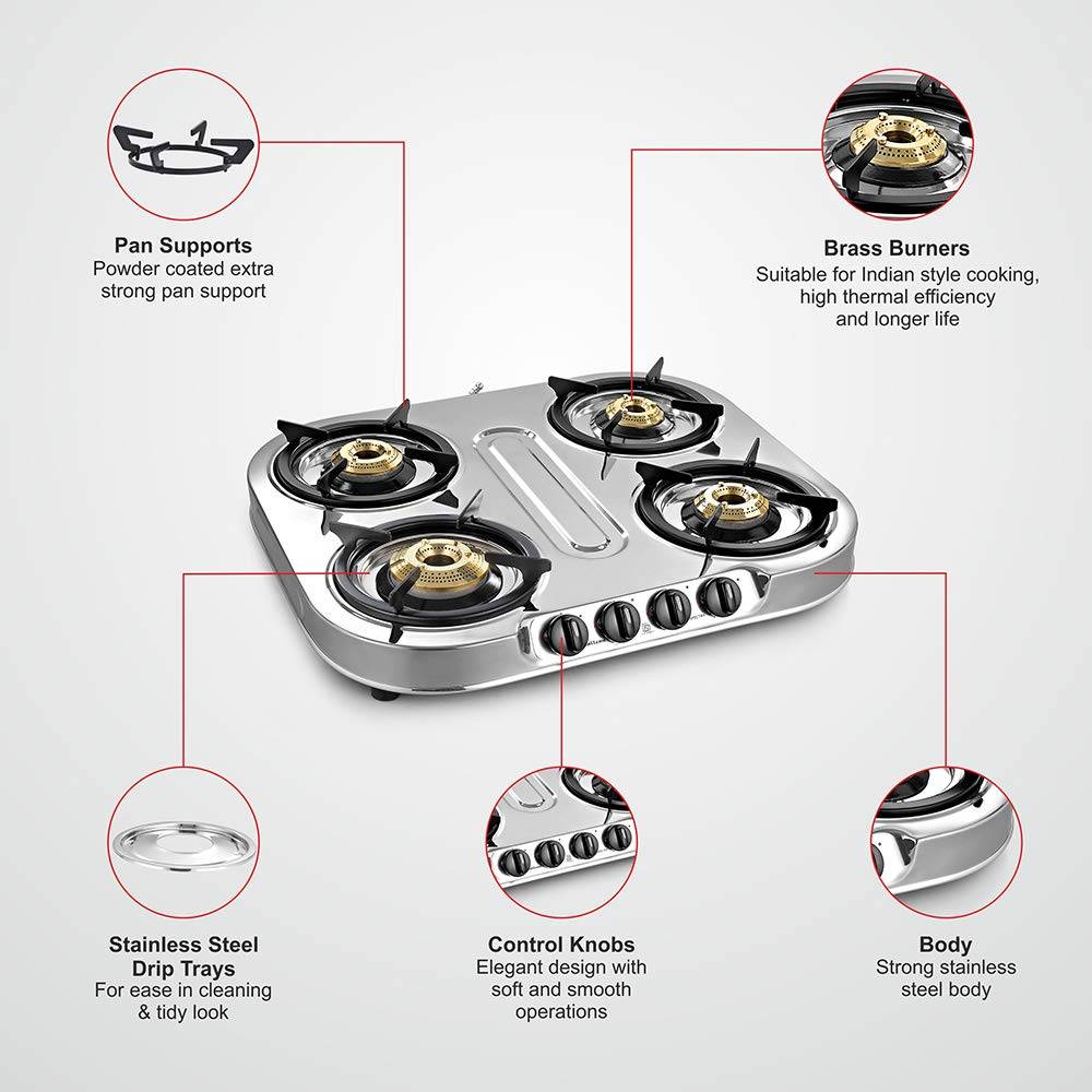 Buy Sunflame Gas Stove Spectra 4 Burner Dx Stainless Steel Online From