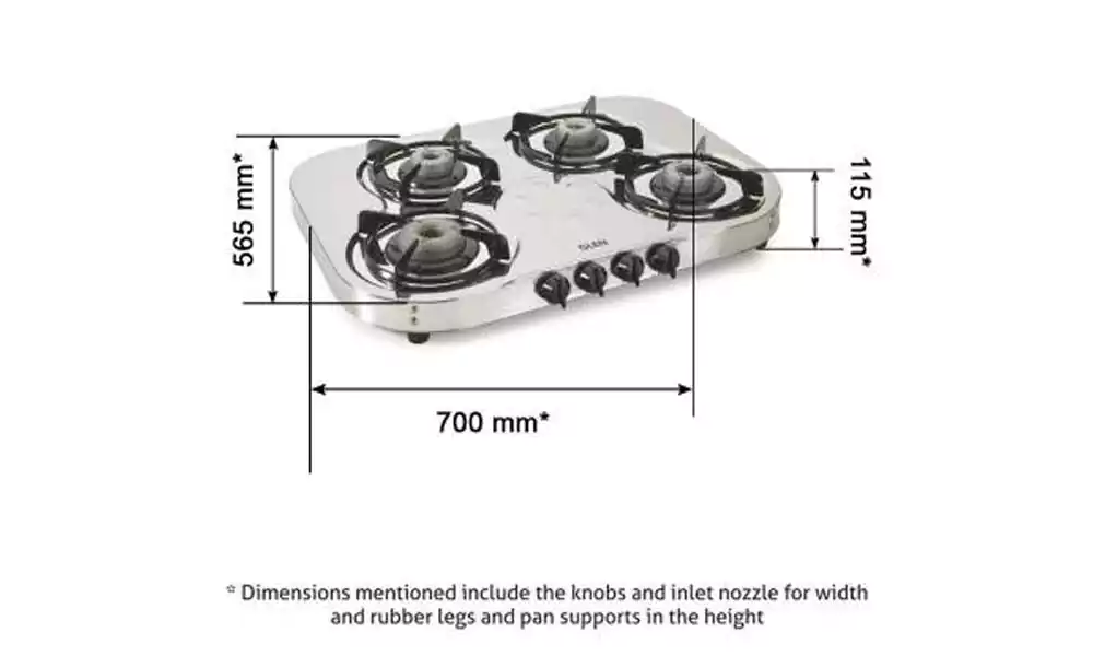 Buy Glen Gas Stove 4 Burner GL 1045 SS HF Stainless Steel Online From Lotus Electronics in India