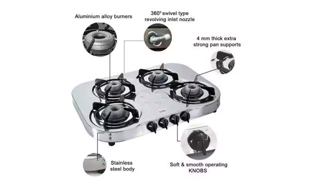 Buy Glen Gas Stove 4 Burner GL 1045 SS HF Stainless Steel Online From Lotus Electronics in India
