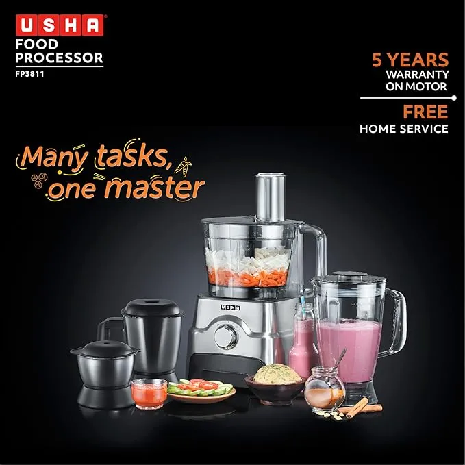 Usha Food Processor 1000 Watts FP3811 Black SS