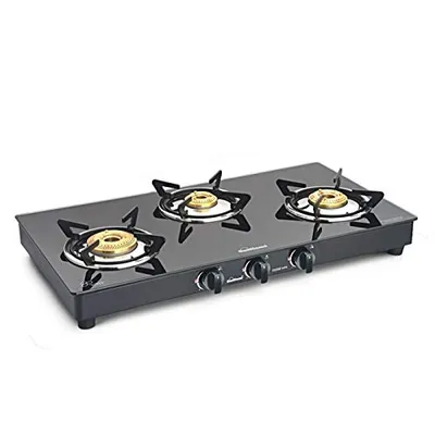 Sunflame Gas Stove 3 Burner Glass Top Prime XL BK AI Black