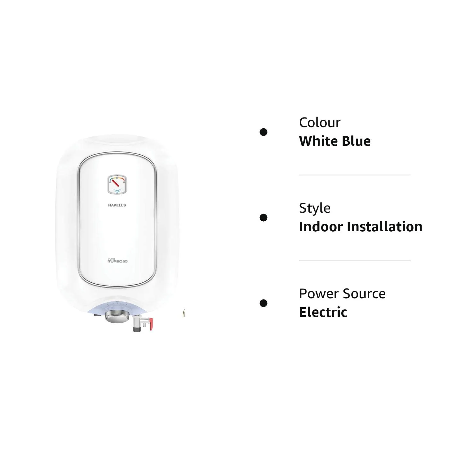 Havells Electrical Water Heater 15 Liters 4 Star Puro Turbo Dx White Blue