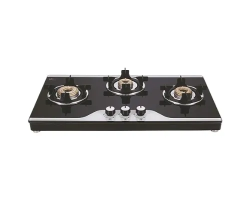 Elica Gas Stove 3 Burner Double Drip Tray and Forged Brass Burners 773 CT VETRO TKN CROWN DT Black