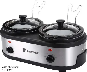Bergner Slow Cooker 1.5 Ltr X 2 Twin Pot Cum Food Warmer BG-216