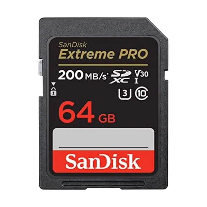 Sandisk SD Memory Card 64GB For Camera 200 Mbps R90 M/S W4K SDSDXXU-064G-GN4IN