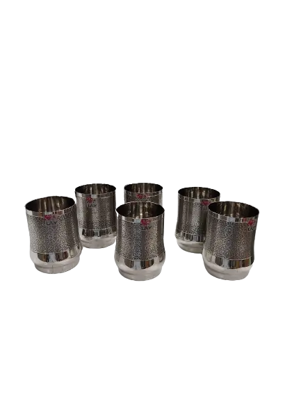 Lily Stainless Steel Glass 250 ml 6 Pcs Belly Etching