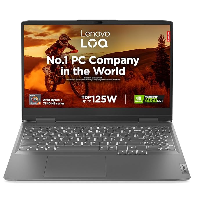 Lenovo Gaming Laptop R7-7840HS,16GB,512GB SSD,15.6 FHD, RTX 4050 6GB, Backlit,Win 11, Office 2021 LOQ AI Powered 82XT004JIN Storm Grey