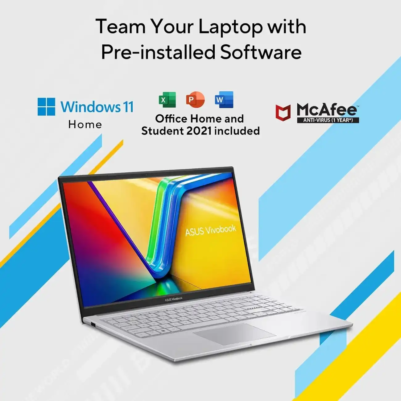 Asus Thin & Light Laptop i5-1235U,16GB,512GB SSD,15.6 FHD, Backlit KB,Win 11,Office 2021, Vivobook 15 X1504ZA-NJ542WS Cool Silver