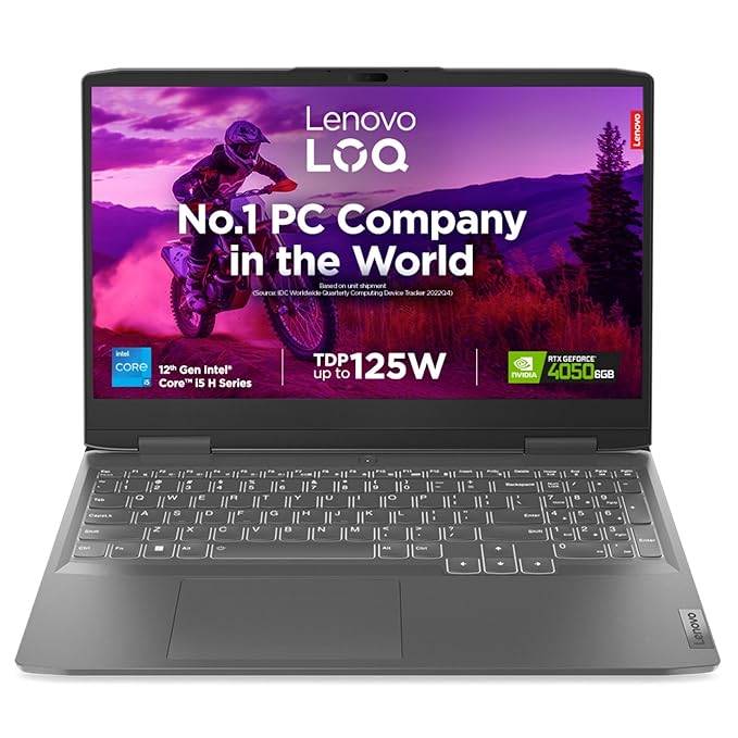 Lenovo Gaming Laptop i5-12450H,16GB,512 SSD,15.6 FHD,6GB RTX 4050, Backlit KB, Win11,Office 2021 LOQ 82XV00F6IN Storm Grey