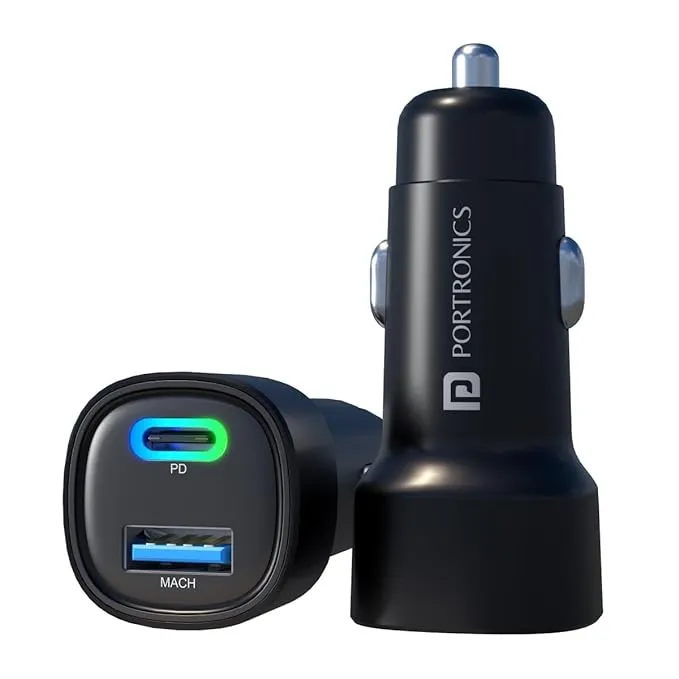 Portronics Mobile Accessories Car Power 30W Dual Ports Car Charger POR 1872 Black