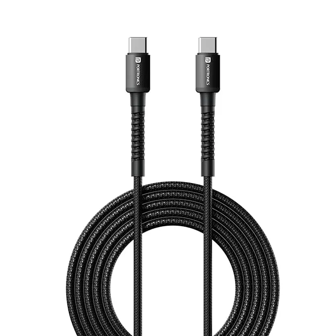 Portronics Data Cable Konnect X 2M Type C to Type C Cable POR 2164 Black