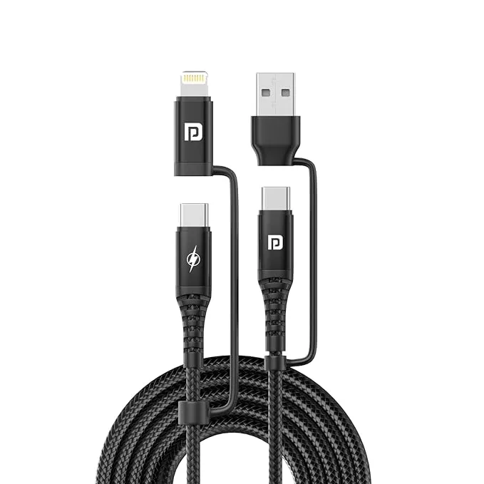 Portronics Data Cable Konnect J8 60W USB A + Type C to 8Pin + Type C POR 1795 Black