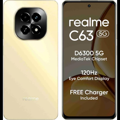 Realme Android Smartphone C63 5G (6GB RAM, 128 GB Storage/ROM) RMX3950 Stary Gold
