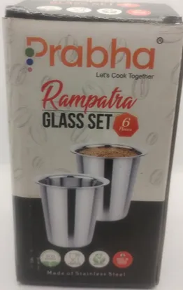 Prabha Stainless Steel Glass Set 100 ml 6 Pcs set Rampatra Plain...