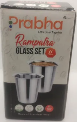 Prabha Stainless Steel Glass Set 100 ml 6 Pcs Rampatra Plain No.2