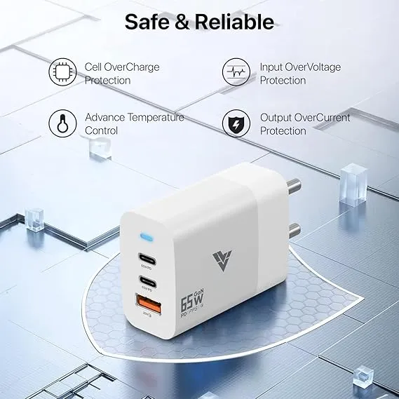 Vaku Luxos Mobile Accessories 65W Type C with Multi Port Dual GAN65W-3WHT White