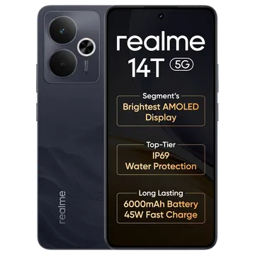 Realme Android Smartphone 14T 5G (8GB RAM, 256GB Storage/ROM) RMX5078 Obsidian Black