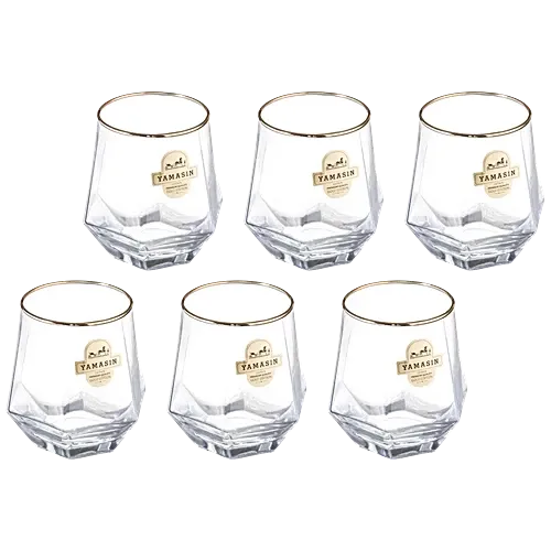 Juice Glass Set 280 ml 6 Pcs Crystal YG19529 Gold Line (RA)
