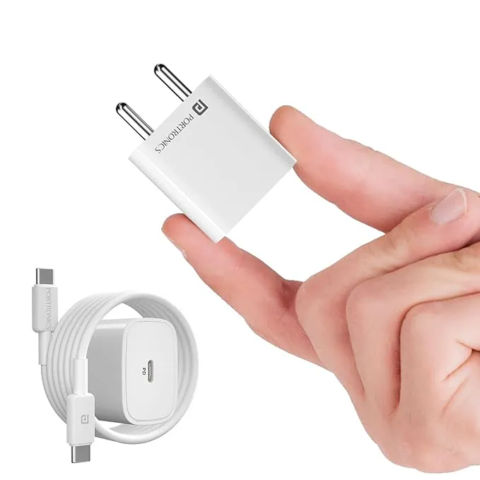 Portronics Mobile Charger 25W Gan Technology Type C PD POR 1242 Adapto 25 Plus White