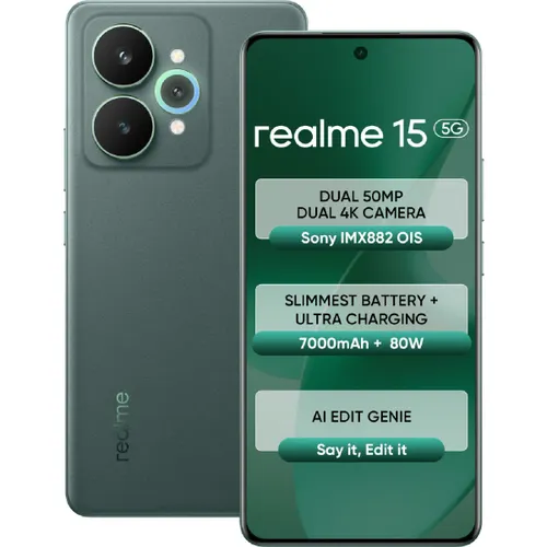 Realme Android Smartphone 15 5G (8GB RAM, 128GB Storage/ROM) RMX5106 Velvet Green
