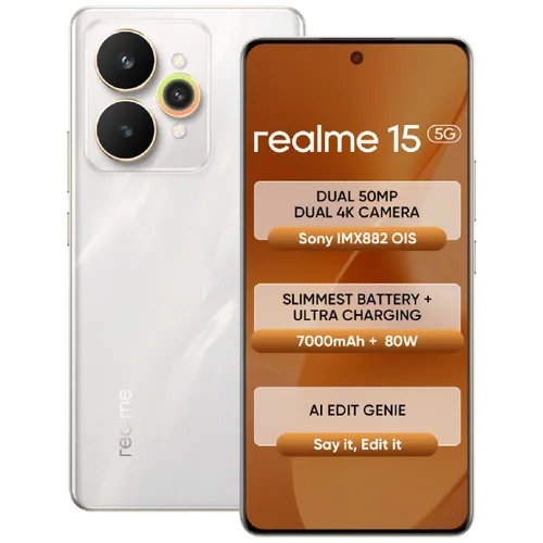 Realme Android Smartphone 15 5G (8GB RAM, 256GB Storage/ROM) RMX5106 Flowing Silver