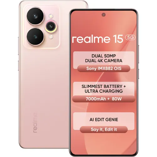 Realme Android Smartphone 15 5G (12GB RAM, 256GB Storage/ROM) RMX5106 Silk Pink