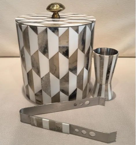 Dreams Ice Bucket With Tong & Peg Measuring Marquetry SS (Mix Des...