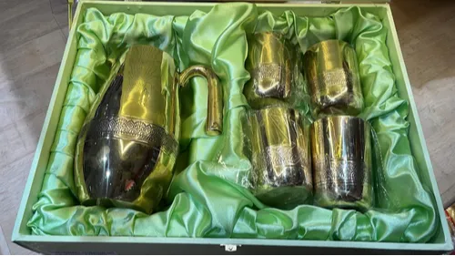 Lily Beverage Set Brass 5 Pcs (1 Jug + 4 Glass) Virasat Hydration