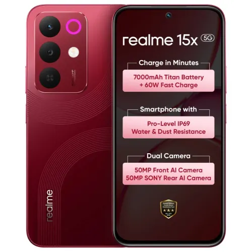 Realme Android Smartphone 15X 5G (6GB RAM, 128GB Storage/ROM) RMX5250 Maroon Red