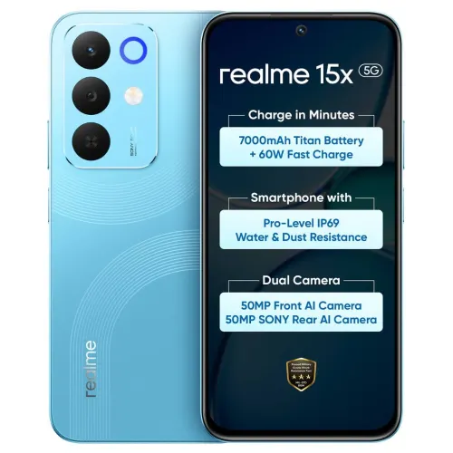 Realme Android Smartphone 15X 5G (6GB RAM, 128GB Storage/ROM) RMX5250 Aqua Blue
