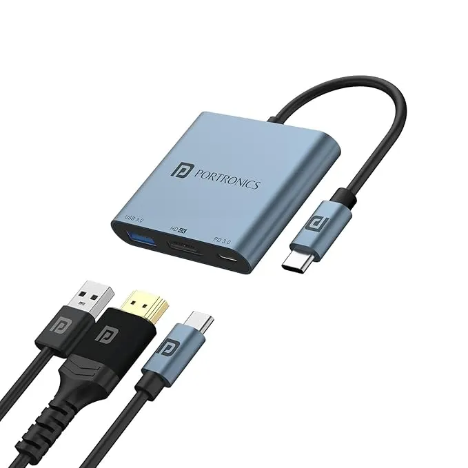 Portronics Computer Accessories Type-C to HDMI Adapter (3-in-1) POR 2187 C-Konnect Plus Grey