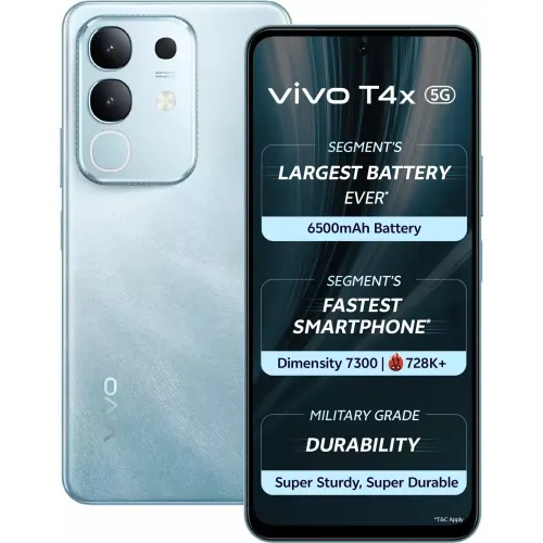Vivo Android Smartphone T4x 5G (8GB RAM, 128GB Storage/ROM) V2437 Glacial Teal