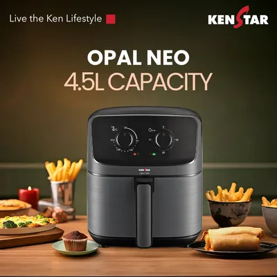 Kenstar Air Fryer 4.5 Litre 1300 Watts Manual with Rapid Air Technology Opal Neo KAFON13GM42R0-DST Black & Grey