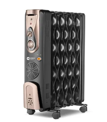 Orient OFR Room Heater 2500 Watt Comforter Collection 9 Fins Wave Fins Black and Gold