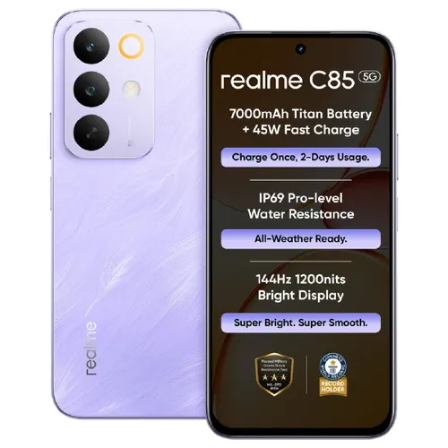 Realme Android Smartphone C85 5G (6GB RAM, 128GB Storage/ROM) RMX5253 Parrot Purple