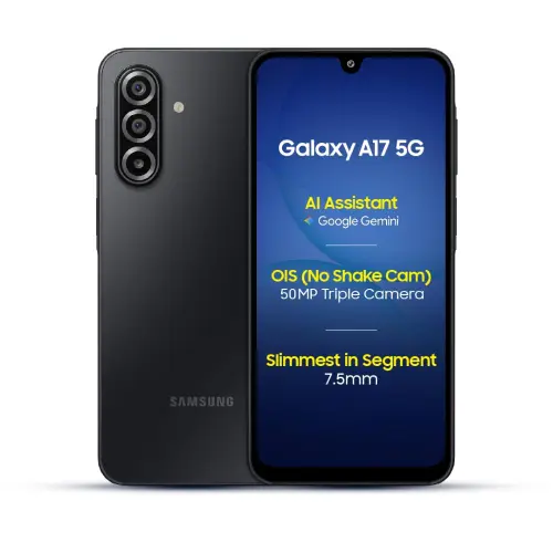 Samsung Android Smartphone Galaxy A17 5G (6 GB RAM, 128GB Storage/ROM) A176BL Black Without Adapter