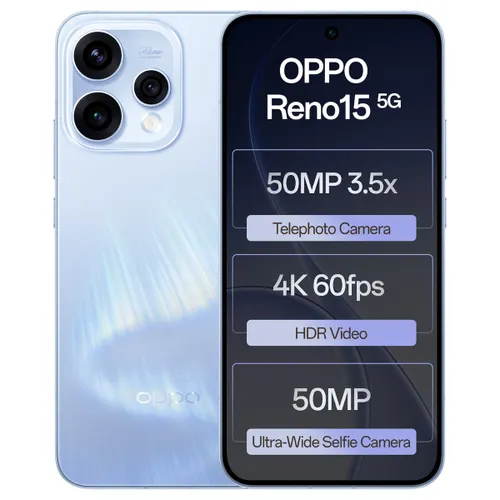 Oppo Android Smartphone Reno 15 5G (12 GB RAM, 512 GB Storage/ROM) CPH2825 Aurora Blue