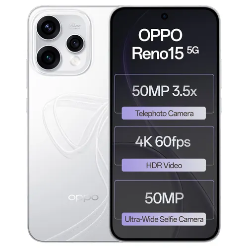 Oppo Android Smartphone Reno 15 5G (12 GB RAM, 512GB Storage/ROM) CPH2825 Glacier white