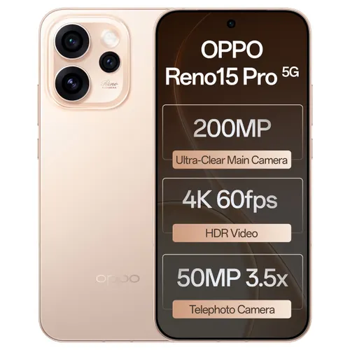 Oppo Android Smartphone Reno 15 Pro 5G (12 GB RAM, 512 GB Storage/ROM) CPH2811 Sunset Gold